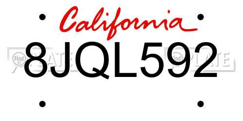 8JQL592 California License Plate