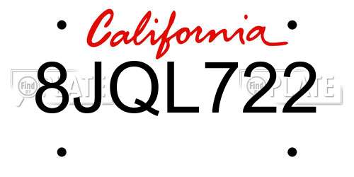 8JQL722 California License Plate
