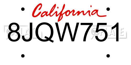 8JQW751 California License Plate