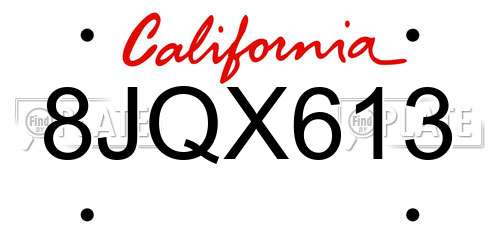 8JQX613 California License Plate