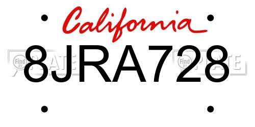 8JRA728 California License Plate