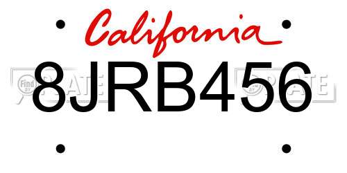 8JRB456 California License Plate