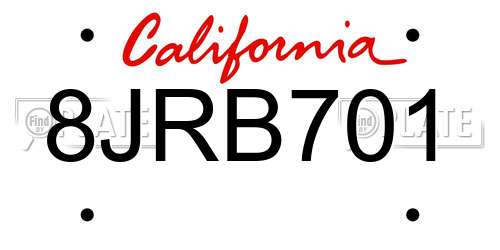 8JRB701 California License Plate