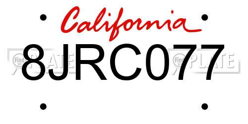 8JRC077 California License Plate