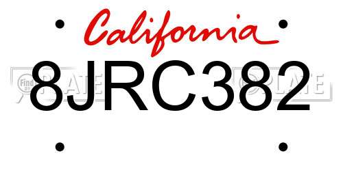 8JRC382 California License Plate