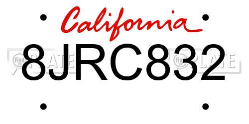 8JRC832 California License Plate