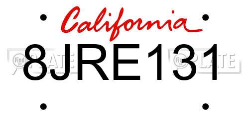 8JRE131 California License Plate