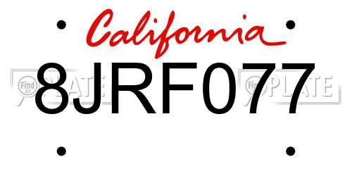 8JRF077 California License Plate
