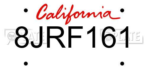 8JRF161 California License Plate
