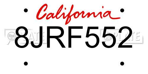 8JRF552 California License Plate
