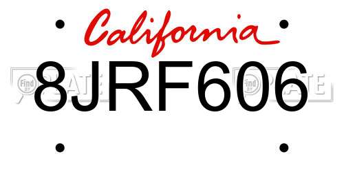 8JRF606 California License Plate