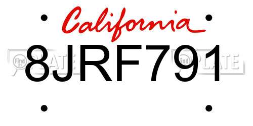 8JRF791 California License Plate