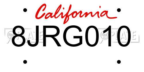 8JRG010 California License Plate