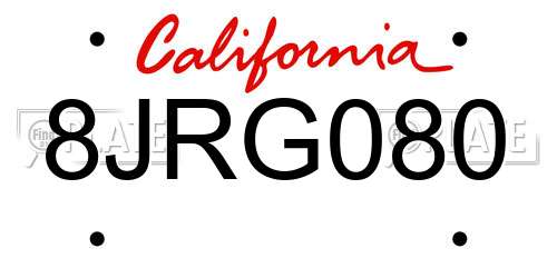 8JRG080 California License Plate