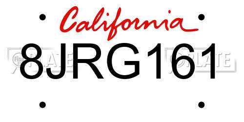 8JRG161 California License Plate