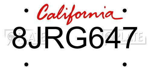 8JRG647 California License Plate