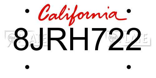 8JRH722 California License Plate