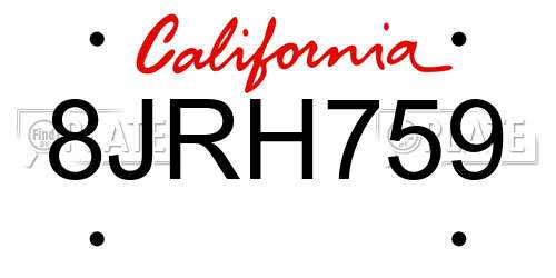 8JRH759 California License Plate