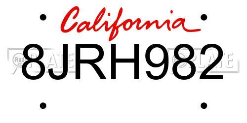8JRH982 California License Plate