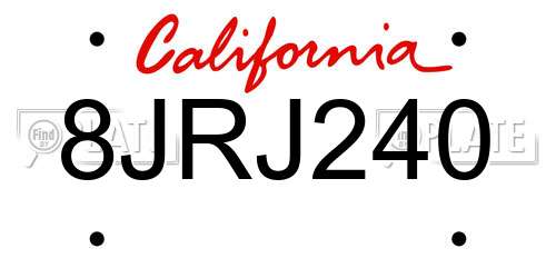 8JRJ240 California License Plate