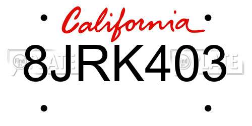 8JRK403 California License Plate