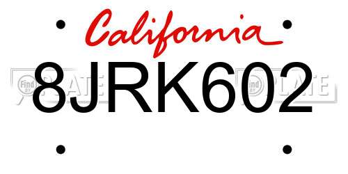 8JRK602 California License Plate