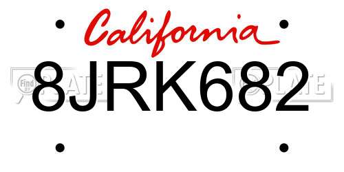 8JRK682 California License Plate