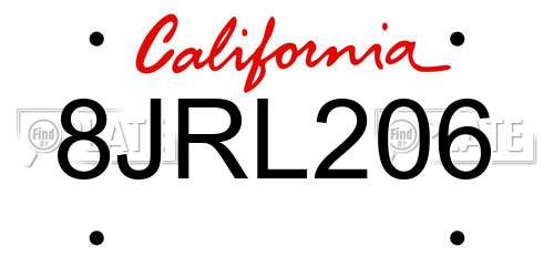 8JRL206 California License Plate