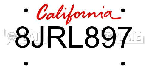 8JRL897 California License Plate