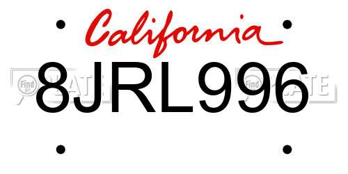 8JRL996 California License Plate