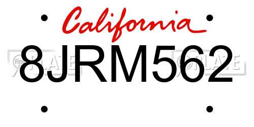 8JRM562 California License Plate