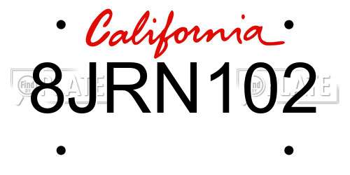8JRN102 California License Plate