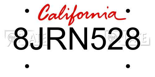 8JRN528 California License Plate
