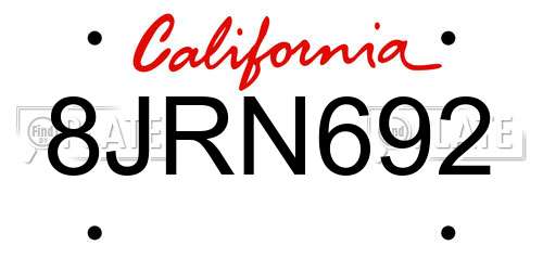 8JRN692 California License Plate