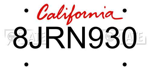 8JRN930 California License Plate