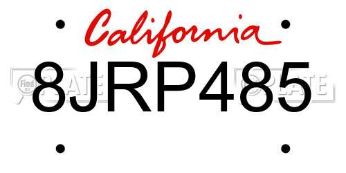 8JRP485 California License Plate