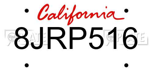 8JRP516 California License Plate
