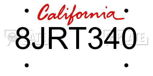 8JRT340 California License Plate
