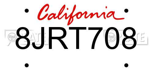 8JRT708 California License Plate