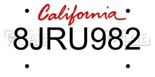 8JRU982 California License Plate