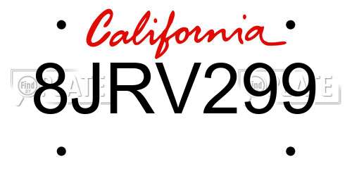 8JRV299 California License Plate