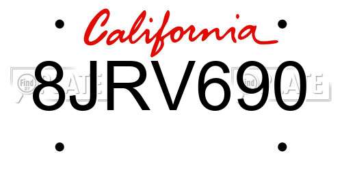 8JRV690 California License Plate