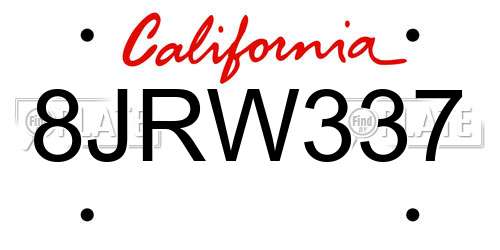8JRW337 California License Plate