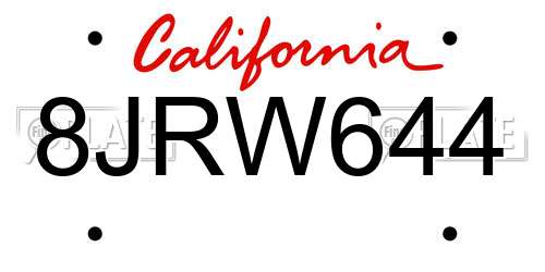 8JRW644 California License Plate