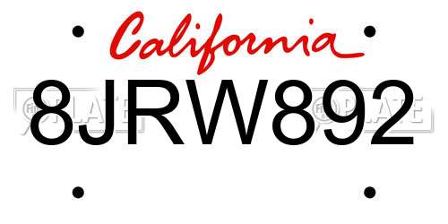 8JRW892 California License Plate