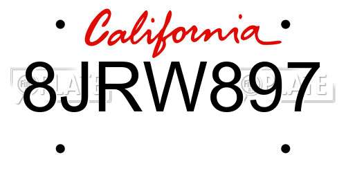 8JRW897 California License Plate