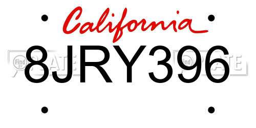 8JRY396 California License Plate