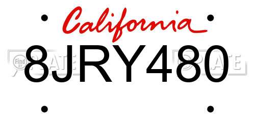 8JRY480 California License Plate