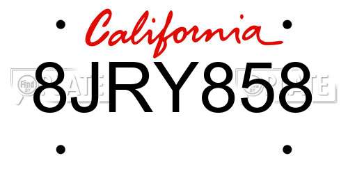 8JRY858 California License Plate