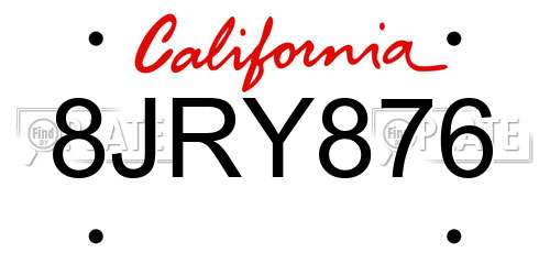 8JRY876 California License Plate